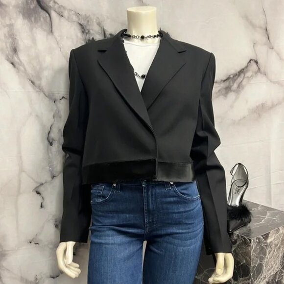Helmet Lang Black Crop Blazer with Satin Trim - Picture 2 of 7